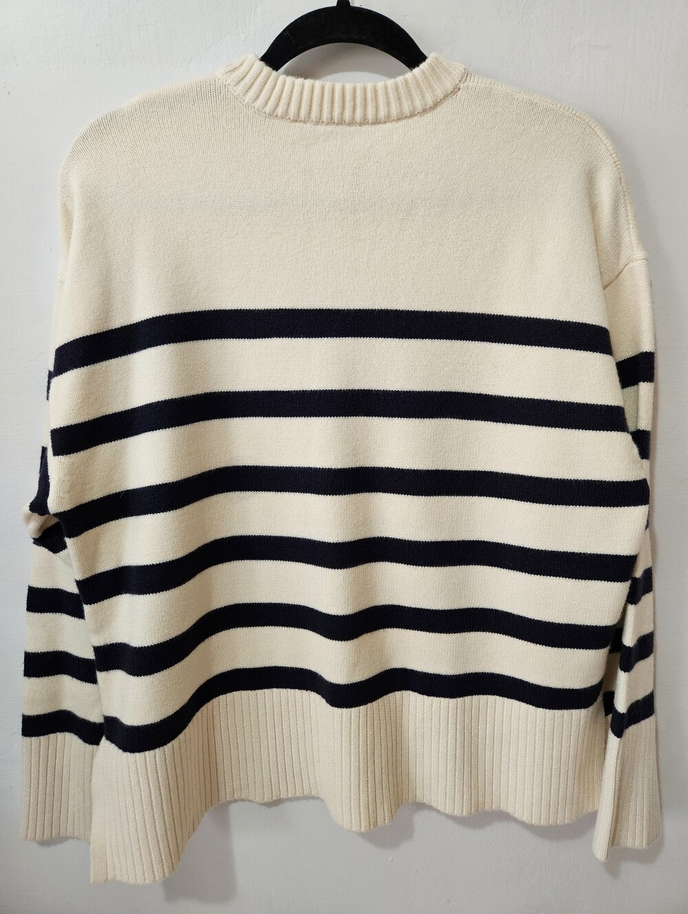 NEW Zara Striped Chunky Crewneck Sweater Cream Navy S Parisian Preppy - Picture 10 of 13